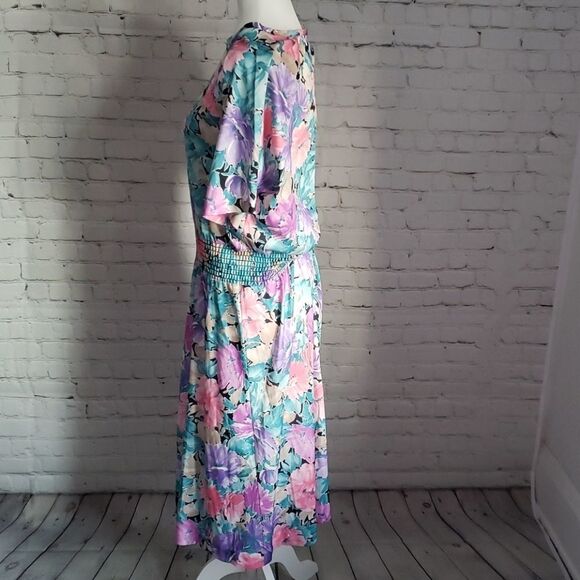 Vintage 70's Bright Tropical Shirt Waist Dress - Picture 2 of 8